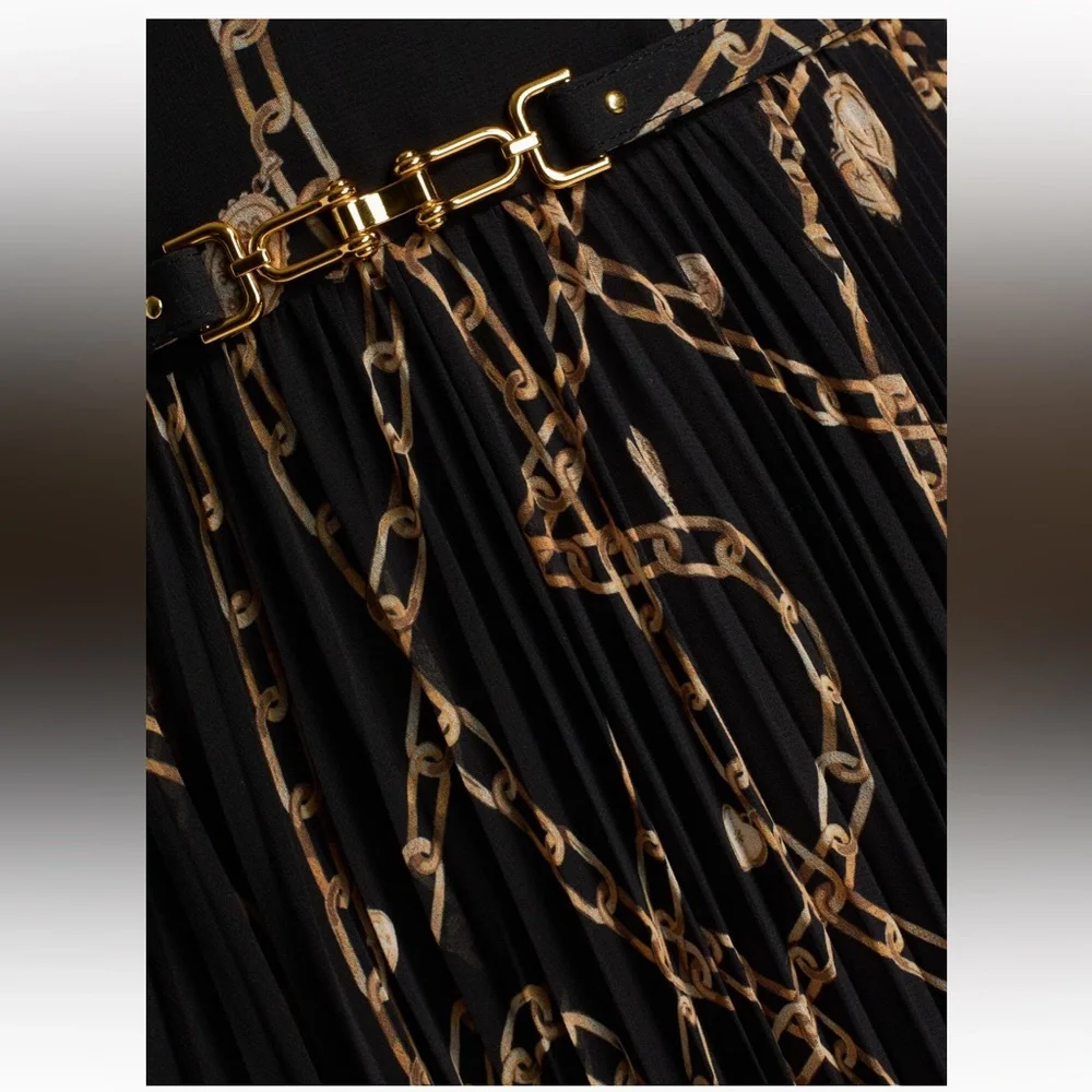 Zimmermann Sunray Pleated Picnic Midi Dress Black Chain-Print Spaghetti Strap 1 - Picture 13 of 16
